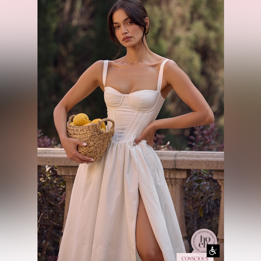 House of CB KELLY White Corset Midi Sundress
